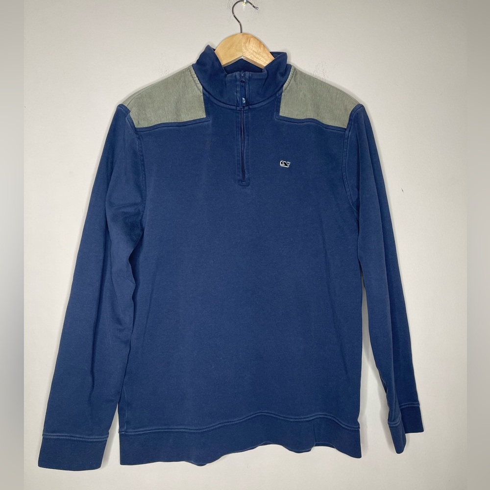 Vineyard Vines Mens Shirt Med Beige Fleece Quarter Zip Shacket Preppy Pocket Top